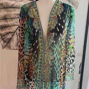 Green Cheeter Print Duster with Crystals Long